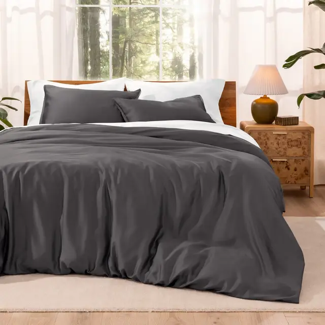 Lightweight TENCEL Lyocell Duvet Cover Set by Bare Home - Full/Queen, Forged Iron Grey