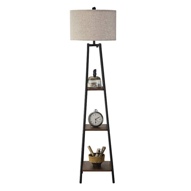 ROSEN GARDEN Floor Lamp, Standing Reading Light with Shelves and Fabric Shade, Modern Tall Pole Lamp, Accent Furniture Décor Lighting for Living Room, Bedrooms