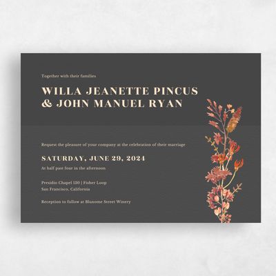 Grey Floral Wedding Invitation - Gramercy Landscape