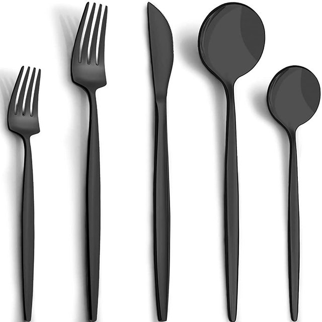 40-Piece Matte Black Silverware Set, CEKEE Stainless Steel Flatware Set for 8, Cutlery Kitchen Utensils Set for Home Restaurant Apartment, Include Knife Forks and Spoons Silverware Set