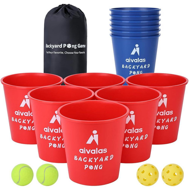 Aivalas Yard Pong Outdoor Games, Giant Yard Games Set with 12 Buckets and Balls for Adults and Family, Toss Game Throwing Games for Beach, Camping, Lawn and Backyard