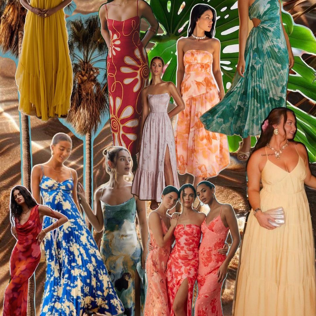 wedding vibe for the ladies - midi/maxi, vibrant, florals. jumpsuits/linens work perfectly if dresses aren’t your thing. heels, wedges, sandals! *this is meant to be inspo, not a strict guide!*