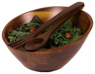 3-Piece Large Angle Wood Salad Bowl Set - Tropical - Serving And Salad Bowls - by Woodard & Charles