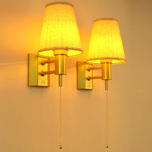 TECOMLIGHT Battery Operated Wall Sconce Lights for Bedroom Set of 2, Wireless Rechargeable LED Wall Lamp with Remote & On/Off Pull Chain, Wall Mount Lighting Fixtures for Living Room, Satin Gold