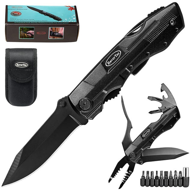 RoverTac Multitool Knife – 15-in-1 Pocket Knife with Wire Strippers, Wire Cutter, 9 Screwdrivers, Bottle Opener – Perfect Gifts for Men, Dad – Camping Gear for Christmas, Father’s Day, Birthdays