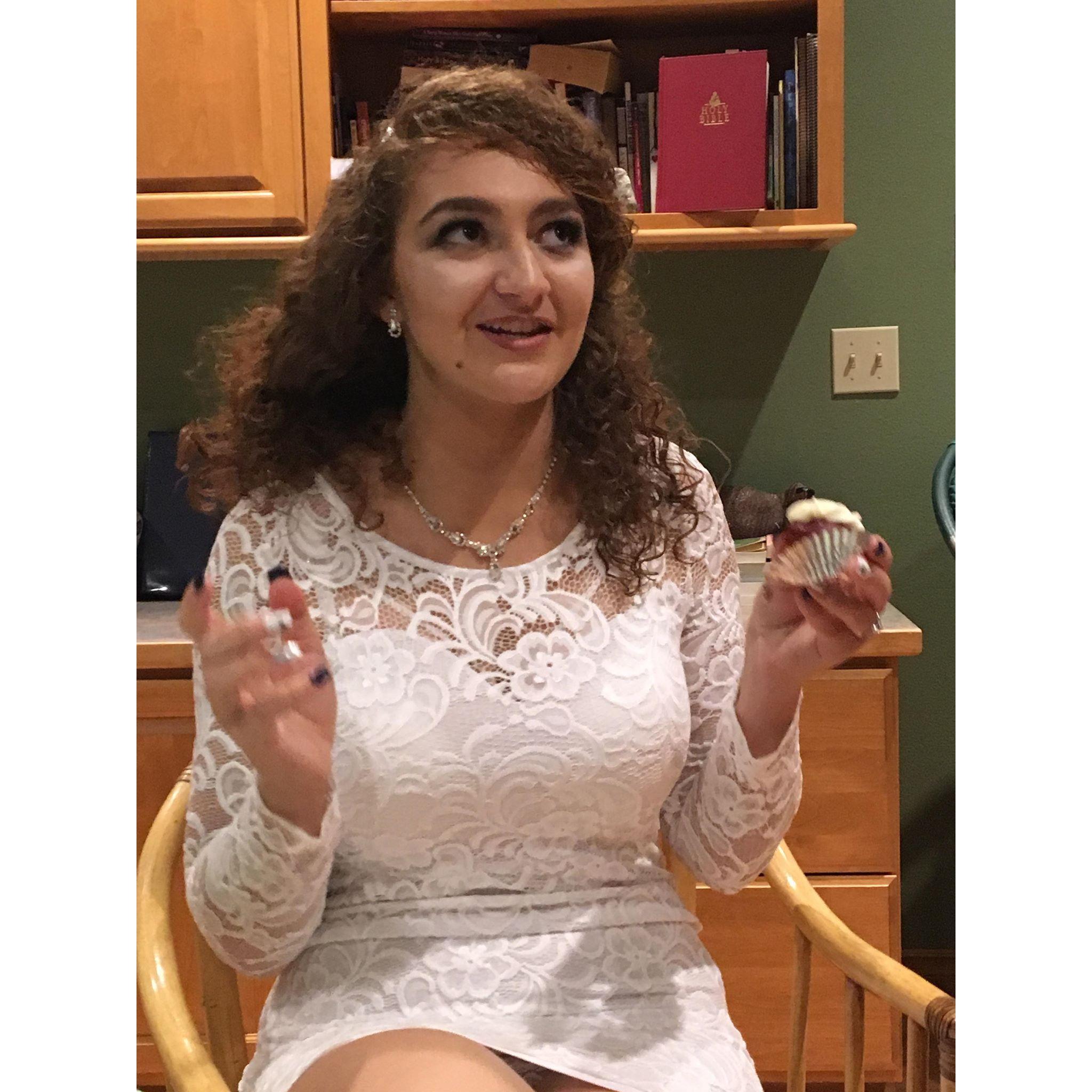Relaxing and enjoying a cupcake after the long day