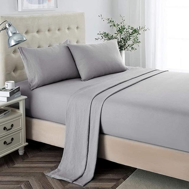 Lanest Housing Queen Sheet Set, 2400 Thread Count Soft Deep Pocket Microfiber Sheets, 4 Pieces Light Grey Bedding Sheets & Pillowcases