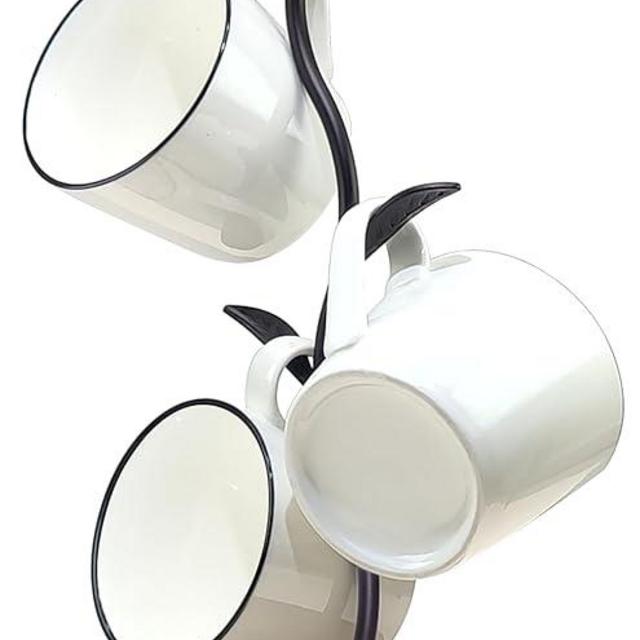 NBUOON Coffee Mug Holder,Mug Tree for Counter,Mug Rack Countertop,Leaf Shaped Coffee Tea Cup Mug Holder Stand for Countertop,Perfect Coffee Bar Accessory & Kitchen Home Organizer Black