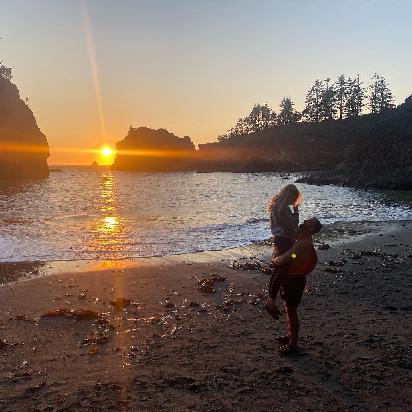 Picnic dinner at Secret Beach in Brookings, OR on our drive up the 101