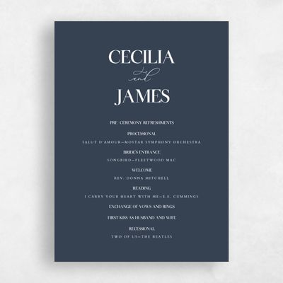 Grayed Navy, Blue Wedding Program - Margret