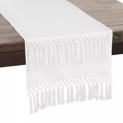 Envogue International 72-Inch Macrame Table Runner in White