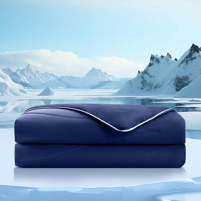 HOMELAB® BlueCool™ Cooling Comforter for Hot Sleepers, Night Sweats Relief, Breathable Lightweight and Smooth Blanket with Silk Blend Filling, Q-Max>0.4, Navy Queen Size 90"x90", Quick Cool Down