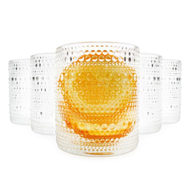 Darware Hobnail 12oz Clear Drinking Glasses, 6pk, Old-Fashioned Style Beverage Tumblers for Tabletop, Bar Use or as Candle Jars