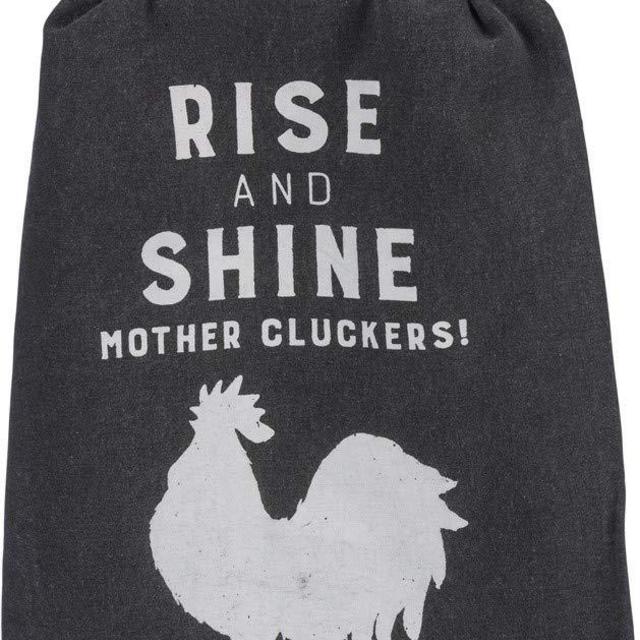 Primitives by Kathy Black and White Cotton Dish Towel, Rise and Shine Mother Cluckers