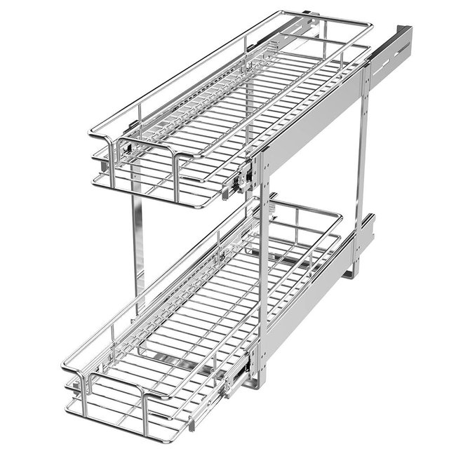 LOVMOR 2 Tier 5½" W x 21½" D, Individual Pull Organizer Kitchen Cabinet Storage Sliding Shelves