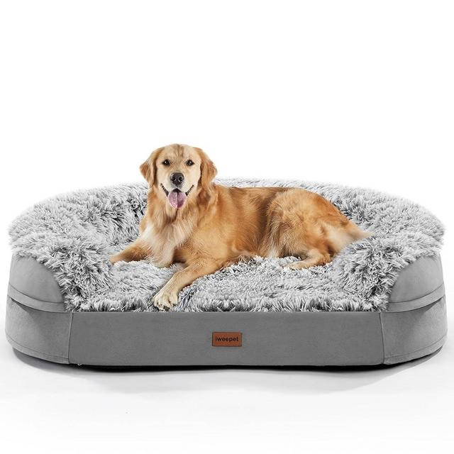 3.7 inch Thickened Orthopedic Dog Beds for Large Dogs,Supportive Dog Sofa Bed with 28D Egg-Crate Foam, Removable Washable Plush Cover, Waterproof Lining, Half-Round Design for Puppy, Senior Dog