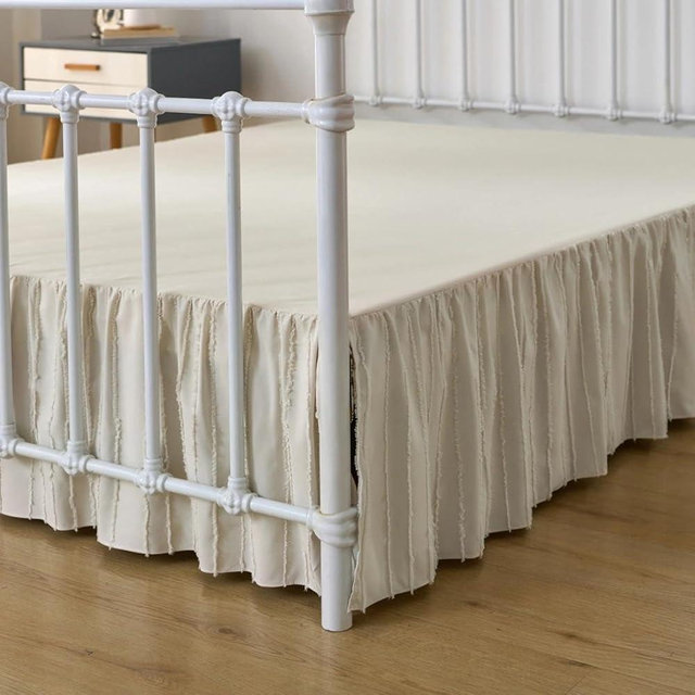 Bed Skirt Queen Size, Ruffled Bed Skirts with Split Corners, Queen Bed Skirt 18 Inch Drop, Striped Boho Queen Size Bed Skirting (Cream, Queen - 18" Drop)