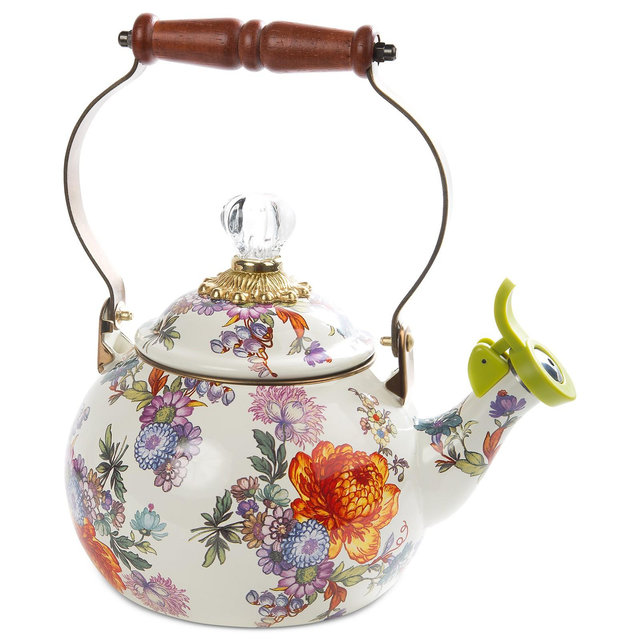 Mackenzie-Childs White Flower Market 2-Qt. Whistling Tea Kettle