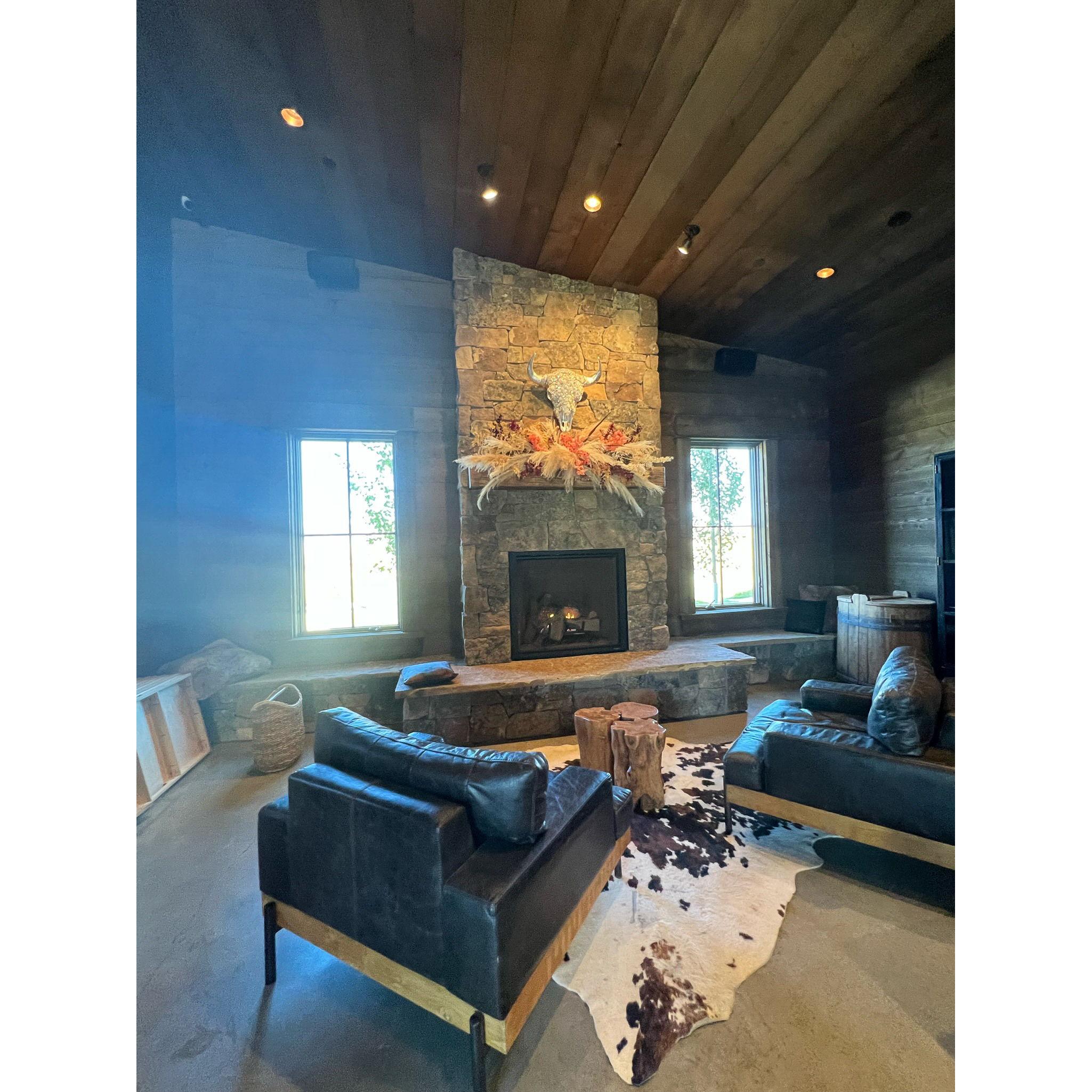Copper Rose fireplace and bar area.