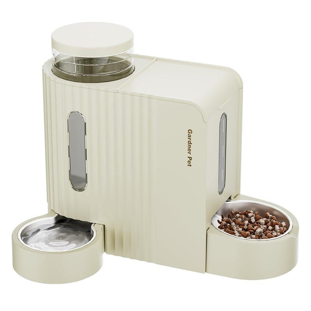 Gardner Pet Gravity Automatic 2-in-1 Pet Feeder, 0.8 Gallons*2 Cat Feeder and Water Dispenser Set, 100% BPA-Free Feeder and Stainless Steel Water Dispenser for Dogs, Cats, Rabbits, Puppies (Beige)