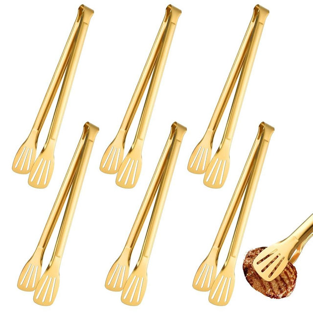 Supkiir 6 Pack 12 Inch Gold Serving Tongs, Stainless Steel Salad Serving Tongs for Buffet, Serving Utensils Gold Tongs for Serving Food Wedding Party Catering Barbecue