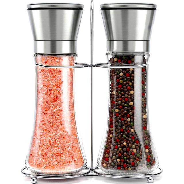 Willow & Everett Stainless Steel Salt and Pepper Grinder Set -Tall Shaker, Adjustable Coarseness, Refillable -Sea Salt, Black Peppercorn Mill