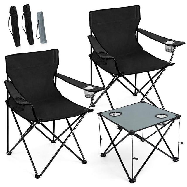 Onader Camping Chairs with Table Set of 3 Black Folding Lawn Chairs Portable Grey Camp Table