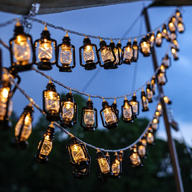 20 LEDs /10ft Black Lantern String Lights Mini Kerosene Lamp Battery Powered Fairy String Lights for Indoor Outdoor Patio Decorations