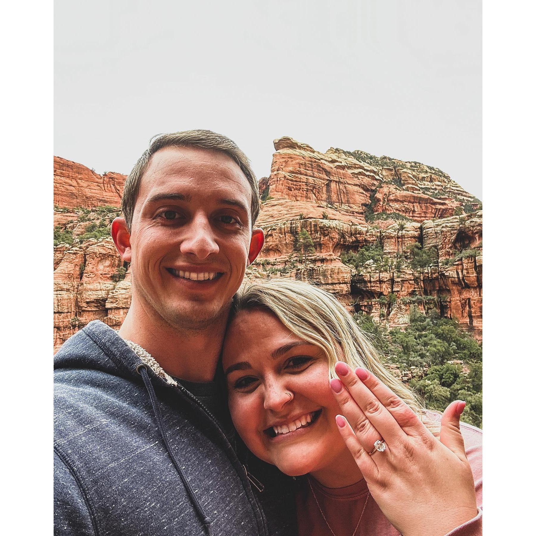 We got engaged on March 25th, 2023 in Sedona while hiking Boynton Canyon trail :)
