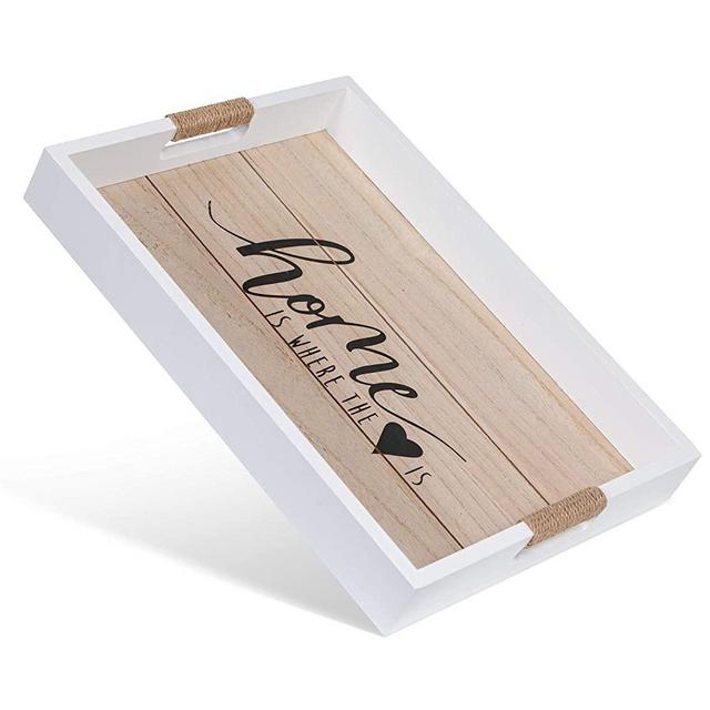 Rustic Serving Tray with Cut Out Handles, Decorative Wooden Tray, Tray Decor, Tray for Ottoman Coffee Table, Decorative Tray, Coffee Table Tray, Moudja Wooden Tray 16.53 x 12.20
