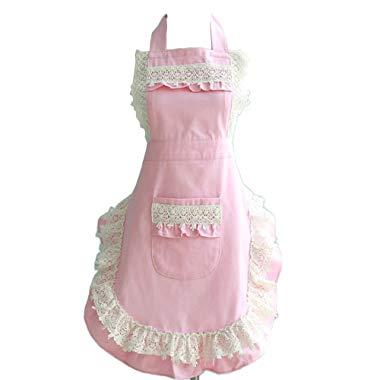 Lovely Lace Work Aprons Home Shop Kitchen Cooking Tools Gifts for Women Aprons for Christmas Gift,pink