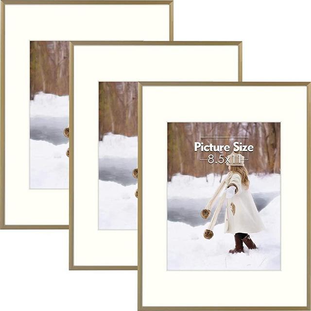 Mat Board Center, Set of 3, 12x16 Aluminum Metal Picture Frames - Wall Display - for Art, Prints, Photos, Prints and More (Gold, 12x16)