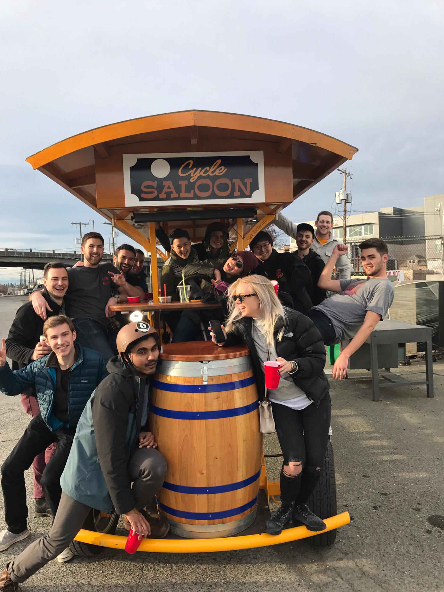 Cycle saloon brewery tour for Alex’s birthday with our best friends.
