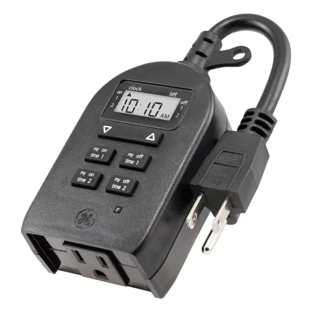 GE myTouchSmart Simple Set Digital Timer Outdoor 1 Grounded Outlet 2 Setting Trigger Plug Black