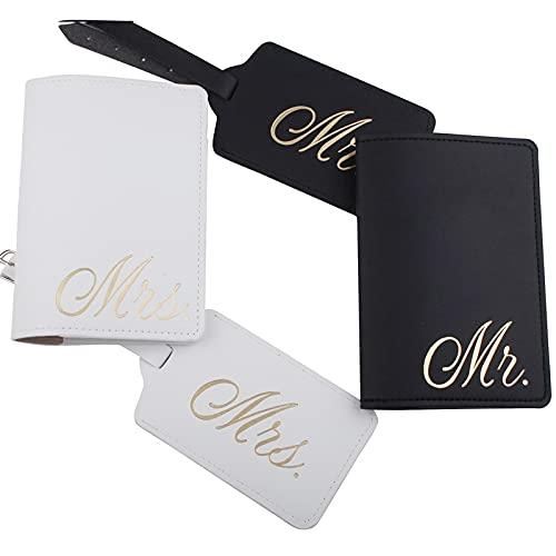 HAPPYLAND Mr. and Mrs. Luggage Tag and Passport Cover Honeymoon Wedding Bridal Shower Travel Tags and Passport Cover