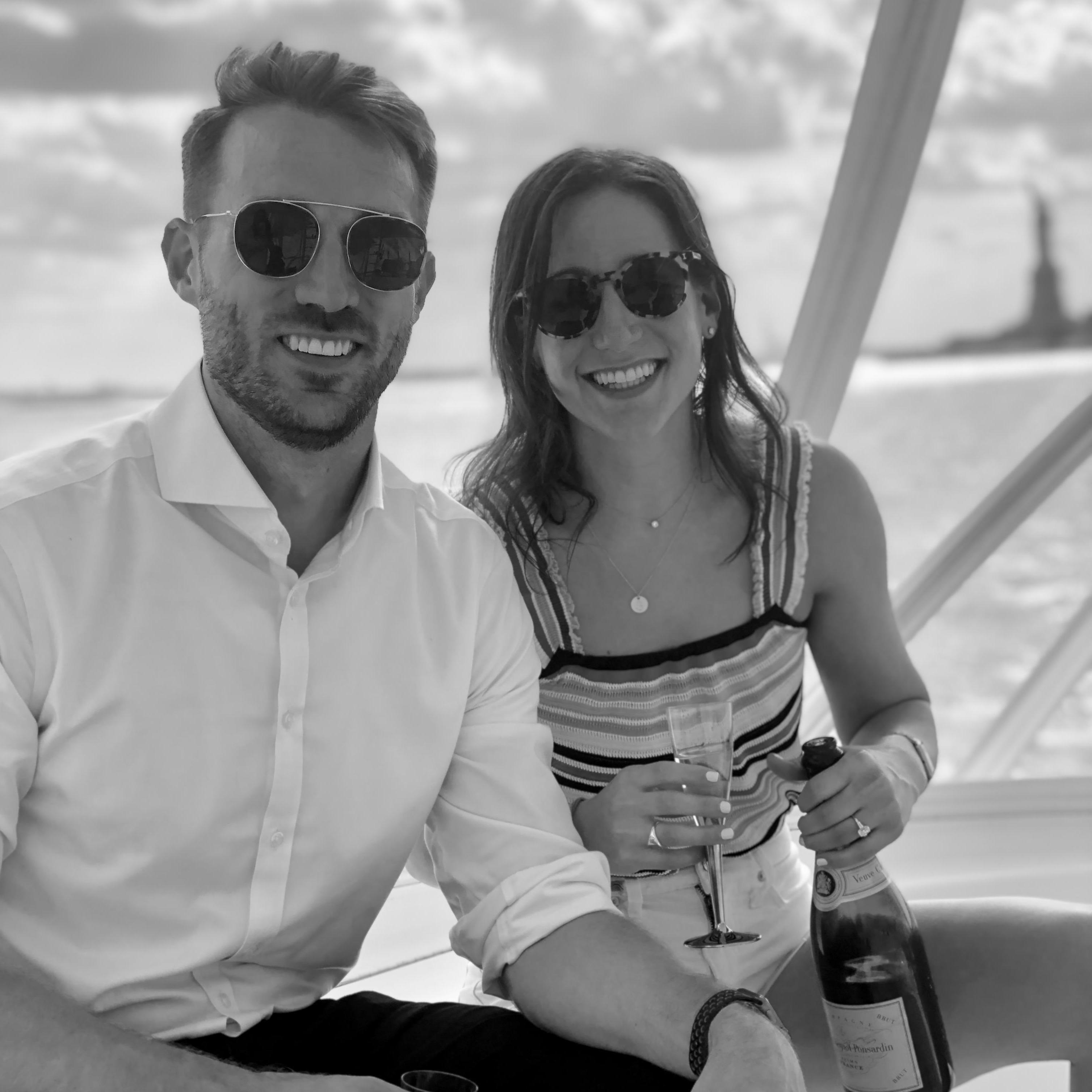 Celebrating the new engagement with lady liberty in the back!