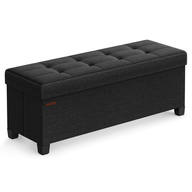 SONGMICS Storage Ottoman Bench, Foldable Foot Rest with Legs, 15 x 43 x 15.7 Inches, End of Bed Bench, Storage Chest, Load up to 660 lb, for Living Room, Bedroom, Entryway, Ink Black ULSF018B01