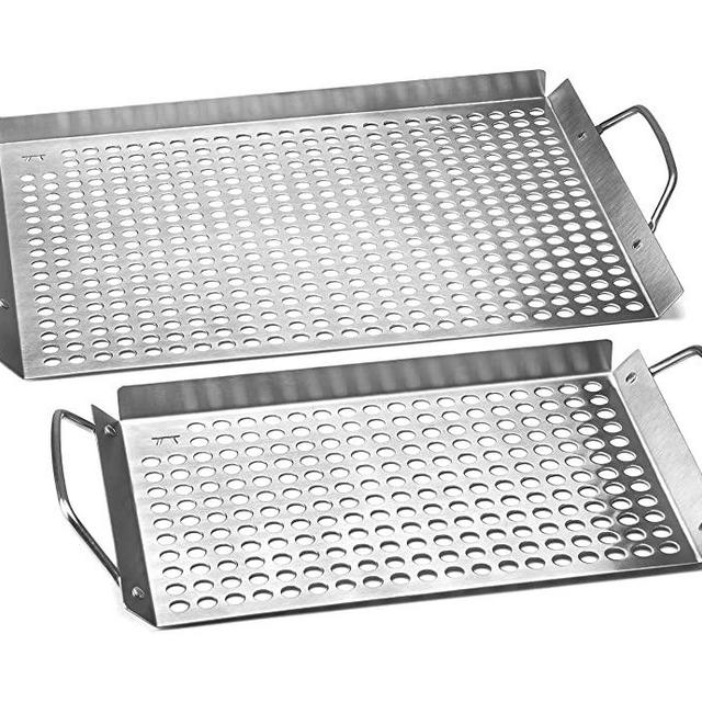 Outset 76630 Stainless Steel Grill Topper Grid, Set of 2, 11"x7" and 11"x17"