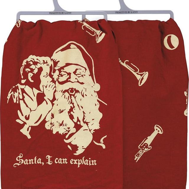 Primitives by Kathy Decorative Kitchen Towel - Santa I Can Explain, Nostalgic Fun Design with Child Whispering into Santa's Ear