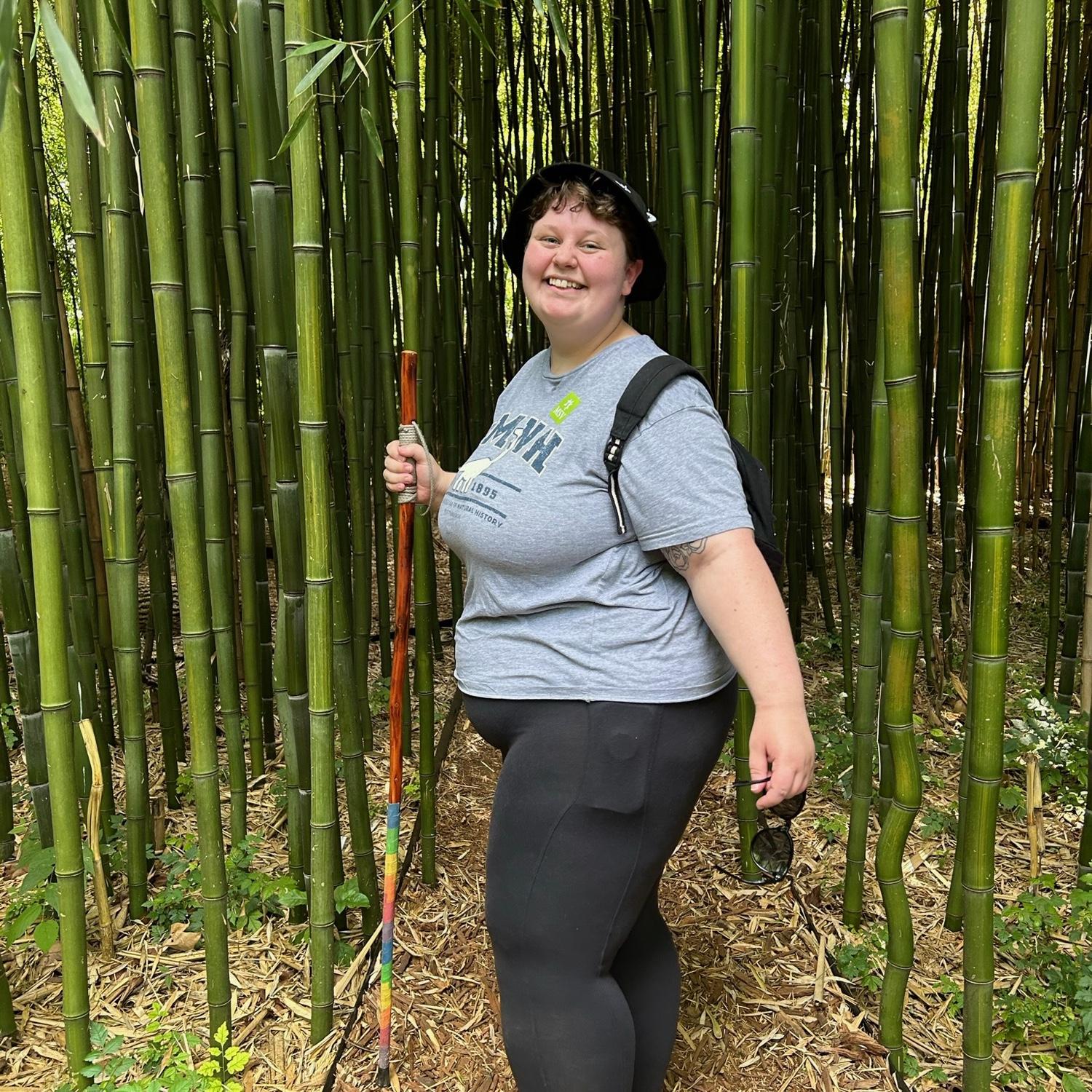 Sawyer among the bamboo at the MSV Gardens