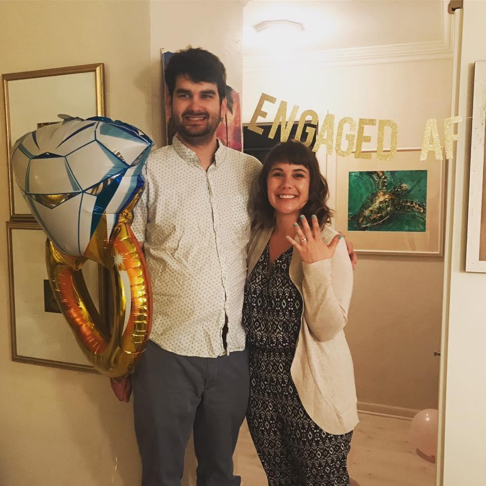 The night we got engaged! Our friends decorated the beach house with balloons, banners and a cake with our favorite things on it.