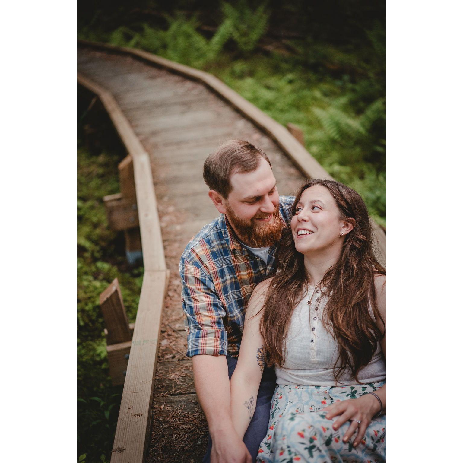 Engagement photos taken on the White Cedar Segment of the Ice Age Trail at the Rice Lake Preserve in June 2025 by the fabulous Sara Griena: AnaFinn Photography, www.anafinnphotography.com
