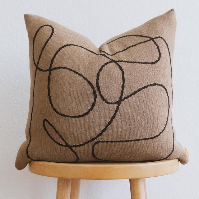 Lumi Living 100% Cotton Knitted Soft Throw Pillow Cover Modern Abstract Line 18x18 (Mocha)