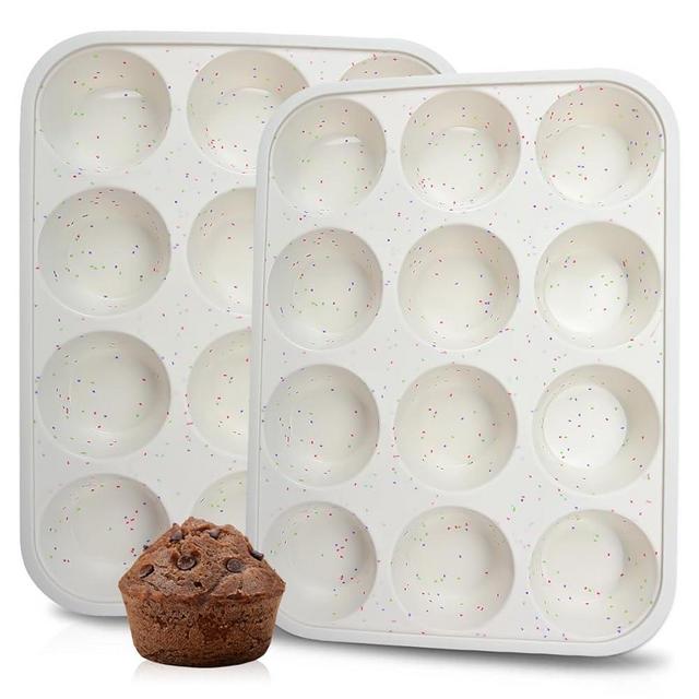 CAKETIME Silicone Muffin Pan, Metal Reinforced Frame Cupcake Pan 12 Cups Regular Size Easy to Move in or Out of Oven Non-Stick (2)