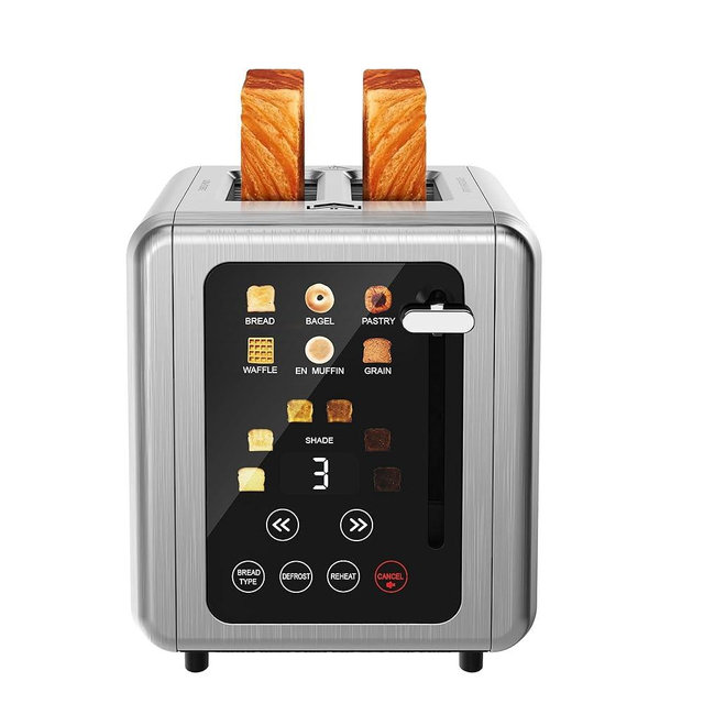 WUNLY Touch screen Toasters 2 slice, Stainless Steel Digital Timer Toaster with Sound Function, 6 Bread Types & 6 Shade Settings, Smart Extra Wide Slots Toaster with Bagel, Defrost Functions