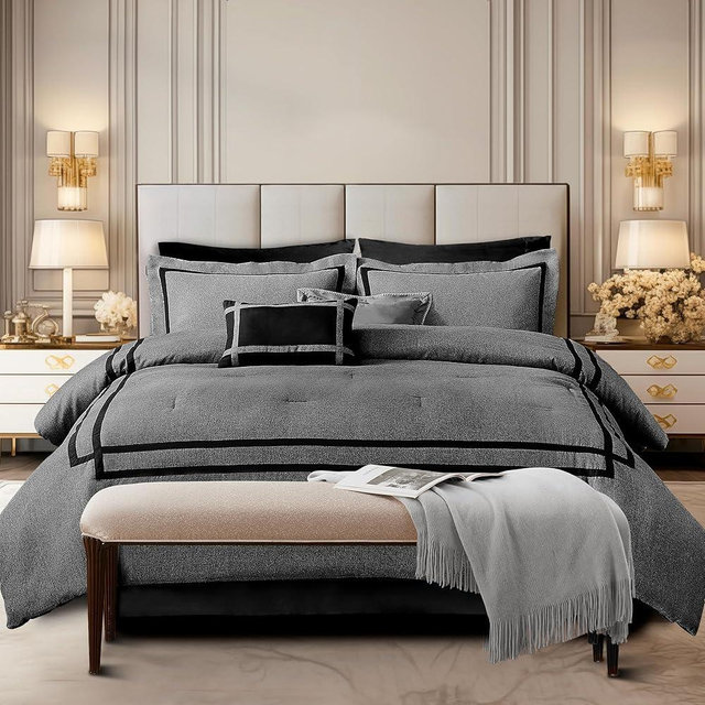 Wonderful Hotel Comforter Set King 8-Piece Gray Hydro-Brushed Wooly Feel Modern Luxury Bedding Comforter with Matching Fitted Sheet,Flat Sheet,Pillow Sham,Decorative Pillows for All Seasons