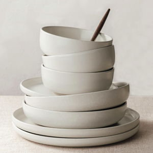 Famiware Milkyway Plates and Bowls Sets, 24 Pieces Dinnerware Sets, Reactive Glaze Dish Set, Stoneware Dishes Set for 8, Matte Beige White