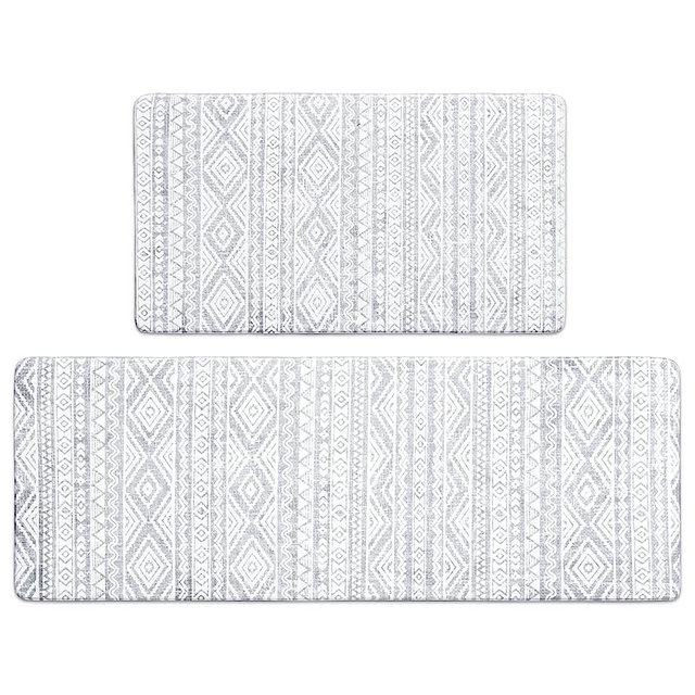 FRESHMINT Anti Fatigue Kitchen Mats for Floor 2 Piece Set, Waterproof & Non-Skid Boho Kitchen Rugs, Cushioned Kitchen Mat for Standing Washable Comfort Desk Kitchen Runners, 17x30+17x47