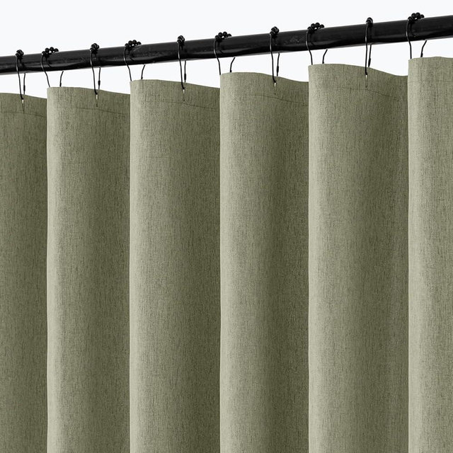 ANRODUO Olive Green Linen Textured Fabric Shower Curtain Set - 72"x72" with 12 Rust Resistant Durable Metal Hooks, Waterproof & Heavy Duty Polyester, Button Hole Design, Machine Washable for Bathroom