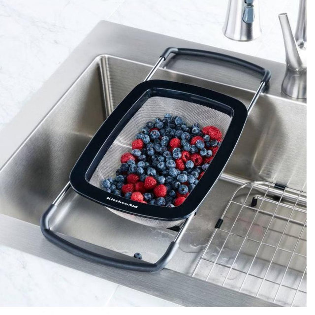 KitchenAid Expandable Colander-Black: Over the Sink Stainless Steel Strainer, Dishwasher-Safe, 24 Cup Capacity
